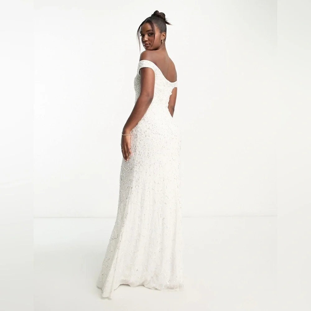 Maya Bridal bardot fishtail embellished maxi dress in Ivory size 6 NWT SOLD OUT - Picture 2 of 10